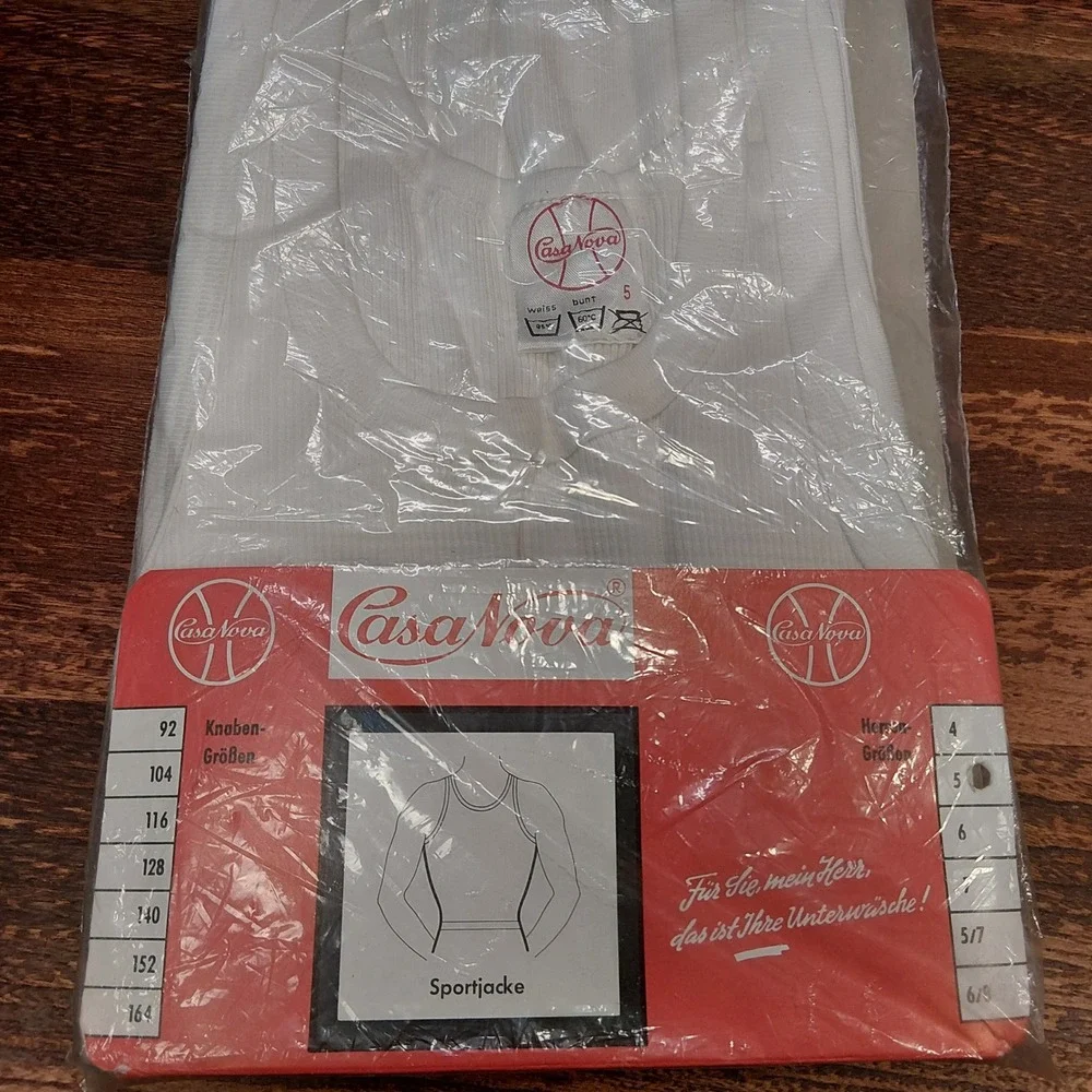 Vintage Casa Nova West Germany Sportjacke M Ribbed Tank Top White Size 5 NOS 60s
